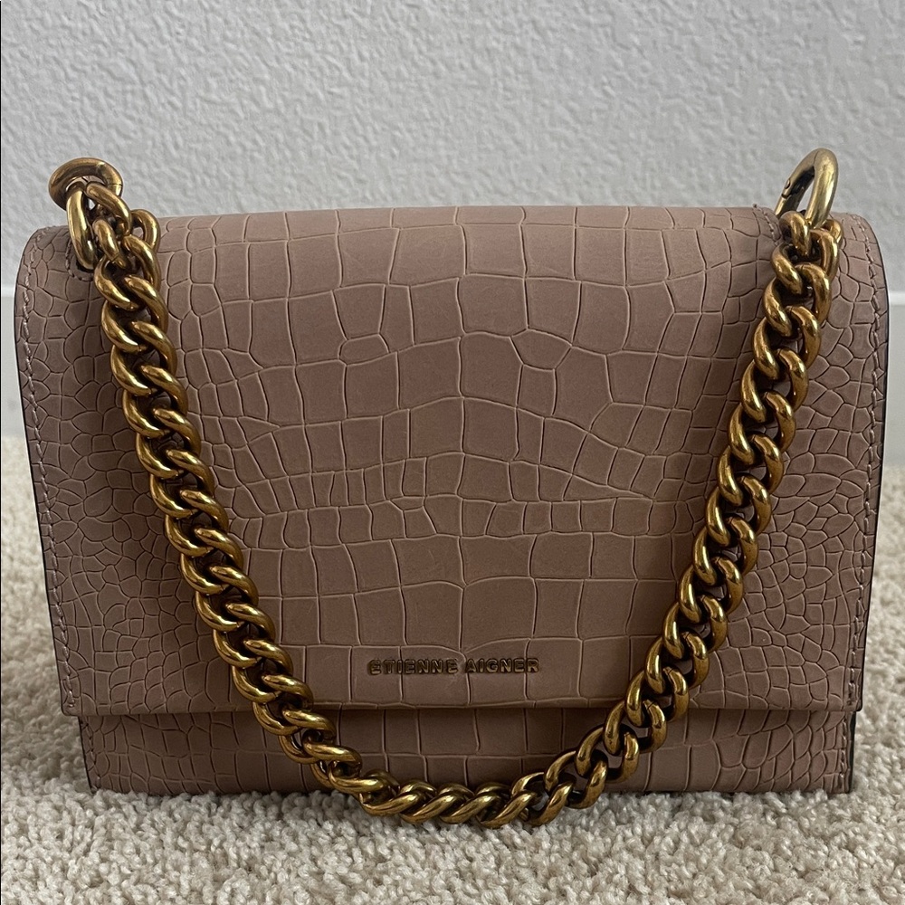 Etienne Aigner Croc-Embossed Brown Shoulder Bag